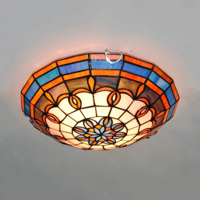 Stained Glass Bowl Flush Mount Light Tiffany Rustic Ceiling Lamp for Stair Living Room