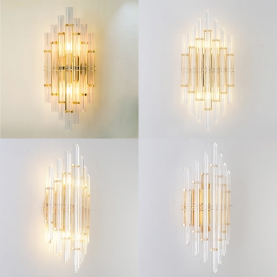 Tube Clear Crystal Sconce Light Contemporary Wall Lamp in Gold for Living Room Dining Table