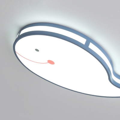 Whale Nursing Room Flush Ceiling Light Acrylic Cartoon Warm/White Lighting Ceiling Lamp in Blue/Pink/White for Kindergarten