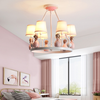 3/6 Lights Ring Chandelier with Princess Lovely Metal Hanging Light in Pink for Girls Bedroom