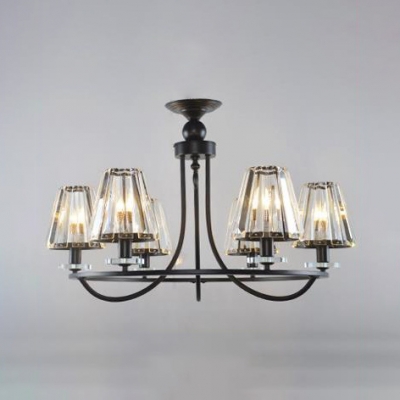 4/6/8/10 Lights Candle Chandelier with Tapered Crystal Shade Country Style Metal Hanging Light in Black for Living Room
