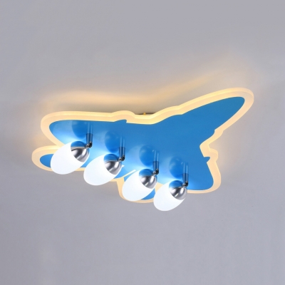 Modern Blue LED Ceiling Mount Light Airplane 2/4 Heads Acrylic Second Gear/White Flush Light for Kindergarten