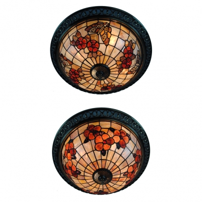Vintage Butterfly/Flower Flush Ceiling Light 4 Lights Stained Glass Ceiling Lamp for Living Room