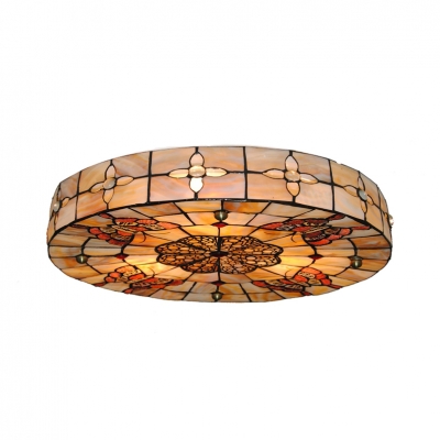 Rustic Tiffany Beige Ceiling Mount Light Butterfly Shell Ceiling Lamp for Cafe Restaurant
