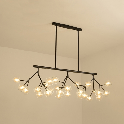 Amber/Frosted Glass Grape Island Chandelier 27 Heads Modern Style Island Light in Black for Shop