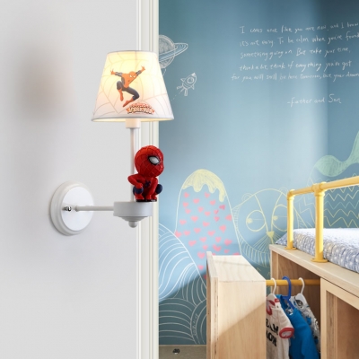 Fabric Tapered Shade Wall Light with Spider Stair 1 Light Cartoon Sconce Light in Red