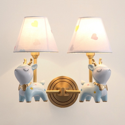 Kid Bedroom Deer/Swan Sconce Light Resin Two Lights Cartoon Candy Colored Wall Lamp with Tapered Shade