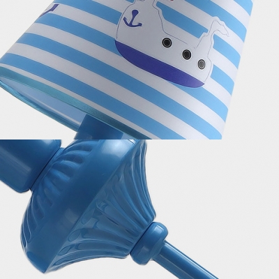 Nautical Style Ship Wall Lamp with Stripe Shade & Pull Chain Fabric Metal 1 Head Blue Wall Light for Child Bedroom