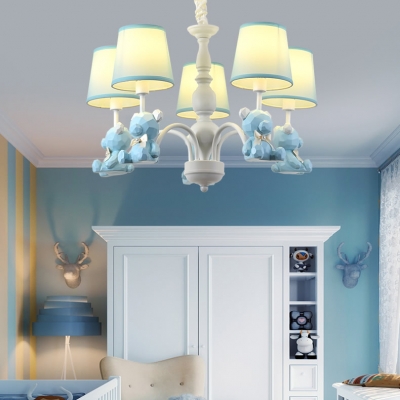 Bow Bear Metal Hanging Light 5 Lights Lovely Chandelier Light in Blue for Boys Girls Bedroom