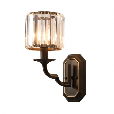 Candle Stair Bathroom Wall Light Metal One Light American Rustic Wall Lamp with Crystal in Black