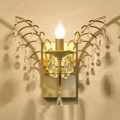 Candle Villa Restaurant Wall Light with Crystal Bead Metal 1 Light Traditional Sconce Light in Gold