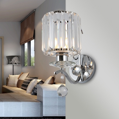 Chrome Candle LED Wall Light 1 Bulb Simple Style Glittering Crystal Sconce Light for Corridor