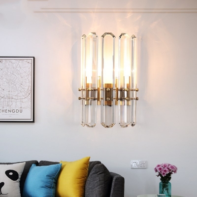Clear Crystal Cylinder Wall Sconce Living Room Corridor Contemporary Wall Light in Gold