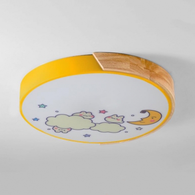 Crescent Cloud Child Bedroom Flush Mount Light Acrylic Kids LED Ceiling Fixture in Pink/Yellow