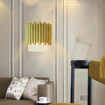 Gold Fluted Wall Light with Clear Crystal Modern Style Metal Wall Lamp for Bedroom Hallway