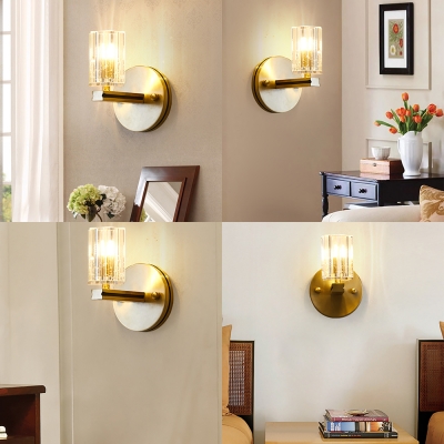 Traditional Candle Wall Sconce Single Head Metal Wall Light in Gold with Clear Crystal for Kitchen