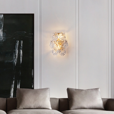 Living Room Snowflake Wall Light Clear Crystal Two Lights Elegant Style Gold Sconce Light