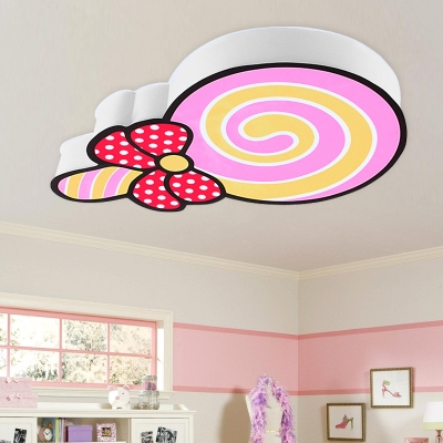 Lovely Bow Lollipop Flush Ceiling Light Acrylic Ceiling Lamp in Green/Pink for Boys Girls Bedroom