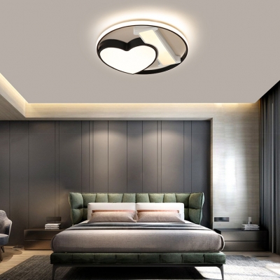 Loving Heart LED Ceiling Mount Light Nordic Acrylic Stepless Dimming/Warm/White Ceiling Fixture in Black for Kitchen
