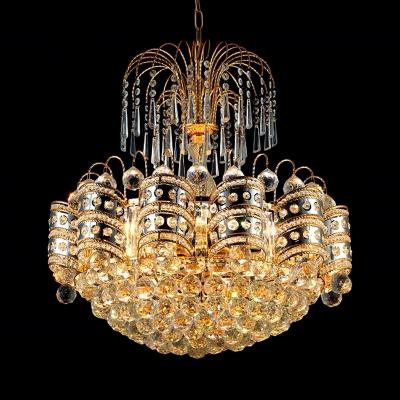 Luxurious Style Hanging Light Clear Striking Crystal Metal Chandelier in Gold for Hotel Villa