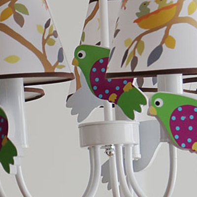 Metal Bird Chandelier with Tree 5 Lights Modern Lovely Pendant Light in White for Baby Room