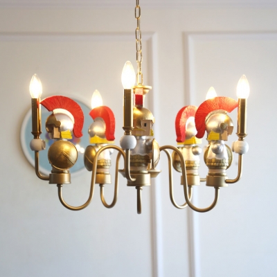 Metal Candle Pendant Light with Solider Six Lights Creative Chandelier in Gold for Dinging Room