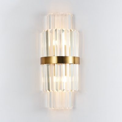 Metal Cylindrical Sconce Wall Light with Clear Crystal Shade Bedroom Modern Sconce Lamp in Brass