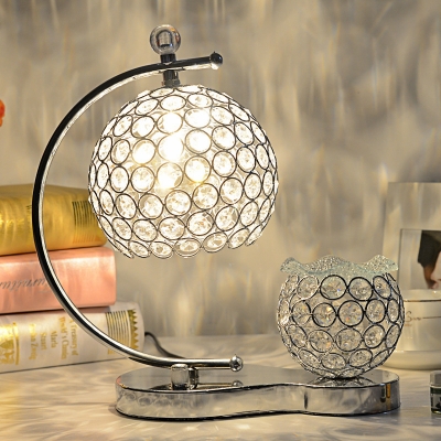 Metal Globe Table Light with Clear/Multi-Color Crystal 1 Head Tiffany Style Table Lamp in Chrome for Shop