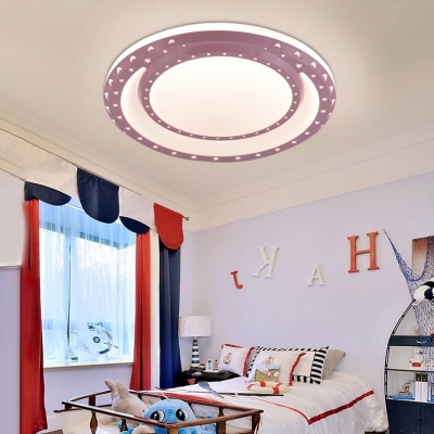 Metal Starry LED Ceiling Mount Light Living Room Macaron Style Warm/White Lighting Flush Light in Blue/Pink/Yellow