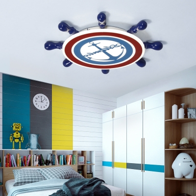 Nautical Blue Flush Ceiling Light Rudder Acrylic LED Ceiling Fixture with Warm/White Lighting for Boys Bedroom