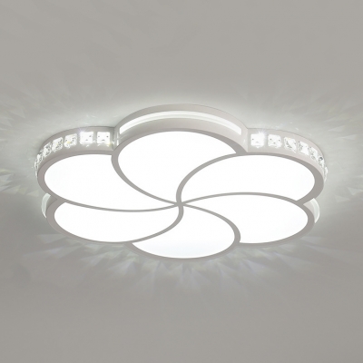 Simple Style White Ceiling Light with Glittering Crystal Blossom Stepless Dimming/Warm/White LED Flush Mount Light for Kindergarten