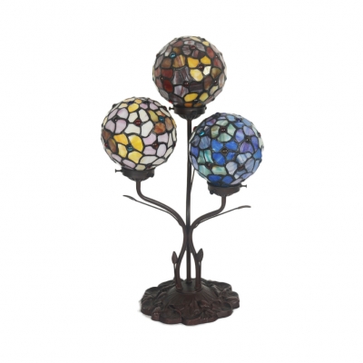 Stained Glass Globe Table Light 3 Heads Tiffany Stylish Night Light for Bedroom Hotel