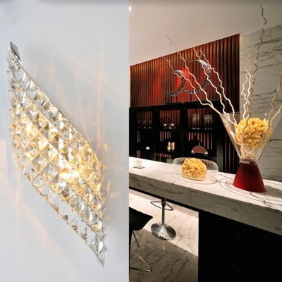 Striking Crystal Curved Diamond Wall Light Modern Style Sconce Light for Bathroom Stair