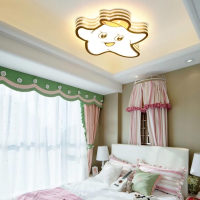 White Cap&Star/Mouse Ceiling Mount Light Cartoon Acrylic Third Gear Ceiling Lamp for Child Bedroom