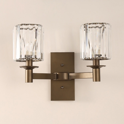 1/2 Lights Drum Wall Light Simple Striking Crystal Sconce Light in Oiled Rubbed Bronze for Living Room
