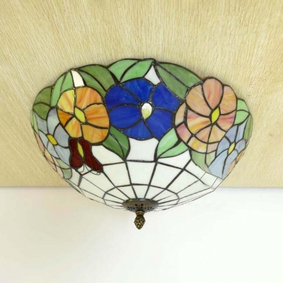 12/16 Inch Floral Ceiling Mount Light Tiffany Rustic Stained Glass Ceiling Lamp for Corridor