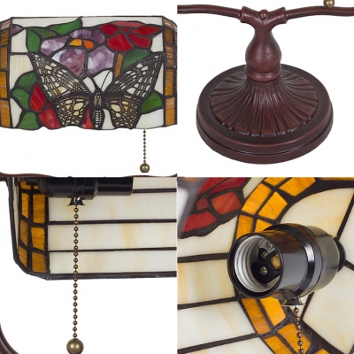 Multi-Color Butterfly Desk Light One Light Tiffany Antique Stained Glass Banker Lamp for Office