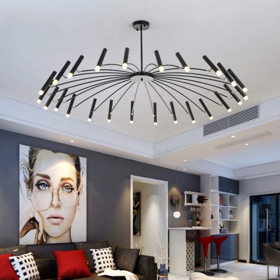 Black/Rose Gold Fireworks Chandelier 12/24 Bulbs Modern Stylish Metal Hanging Light for Dining Room