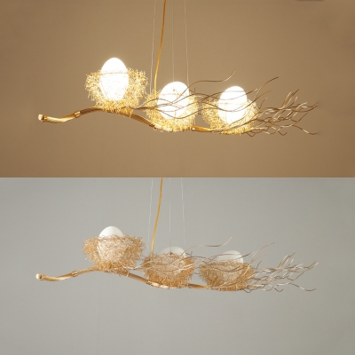 Creative Gold Island Light Nest 3 Heads Metal Island Pendant with Egg for Cafe Restaurant