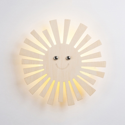 Cartoon Balloon/Sun Sconce Light Wood Beige LED Wall Lamp with Warm Lighting for Child Bedroom