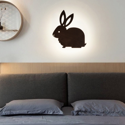 Animal Beige/Black/White Wall Light Chick/Rabbit Wood LED Sconce Light with Warm Lighting for Child Bedroom