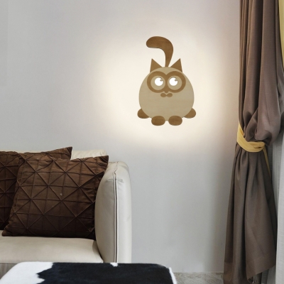 Black/Beige Kitten Sconce Light Animal Wood LED Wall Sconce for Boys Girls Bedroom Hallway