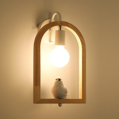 Child Bedroom Bird/Cupid Wall Light Wood Single Bulb Rustic Style White Wall Lamp