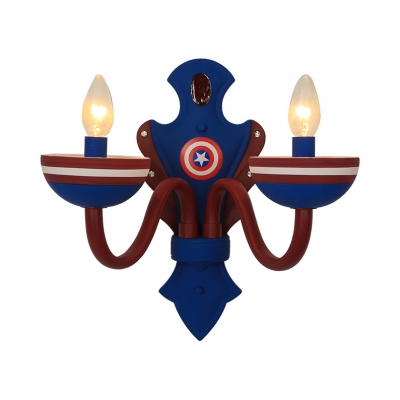 American Style Candle Wall Lamp Metal 2 Bulbs Blue&Red Wall Light for Nursing Room Bedroom