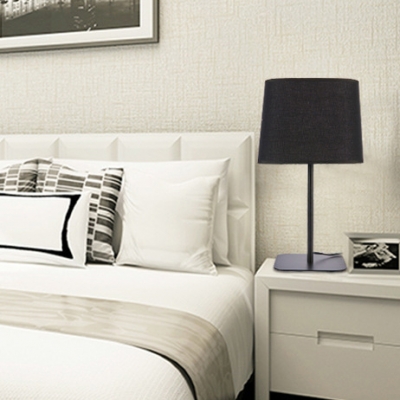 Beige/Black Square Desk Lamp Modern Simple Linen Shade 1 Light Table Lamp for Bedside