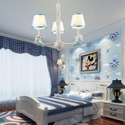 Child Bedroom Panda Chandelier Metal 3/6 Lights Lovely Pendant Light with Blue/Pink Shade