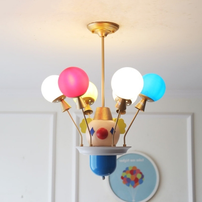 Creative Balloon Chandelier with Clown 6 Lights Glass Multi-Color Pendant Light for Boys Bedroom