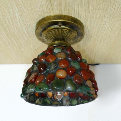 Domed Shade Ceiling Mount Light 1 Head Tiffany Traditional Glass Stone Flush Light for Corridor