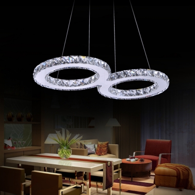 Double Halo Ring Suspension Light Contemporary Crystal LED Chandelier Lamp in Warm/White
