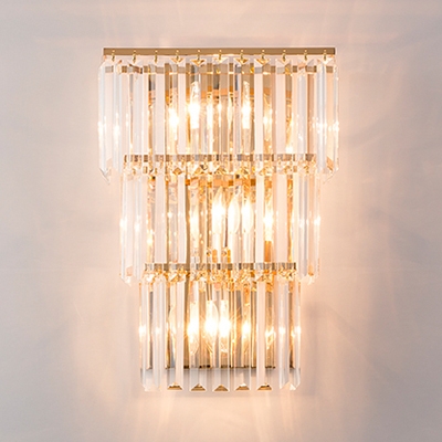 Glamorous Crystal 3-Tier Wall Light 3 Lights Contemporary Sconce Light in Gold for Dinging Room